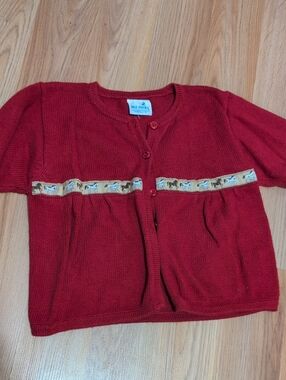Just Ducky Red Horse-Trim Knit Cardigan for Kids